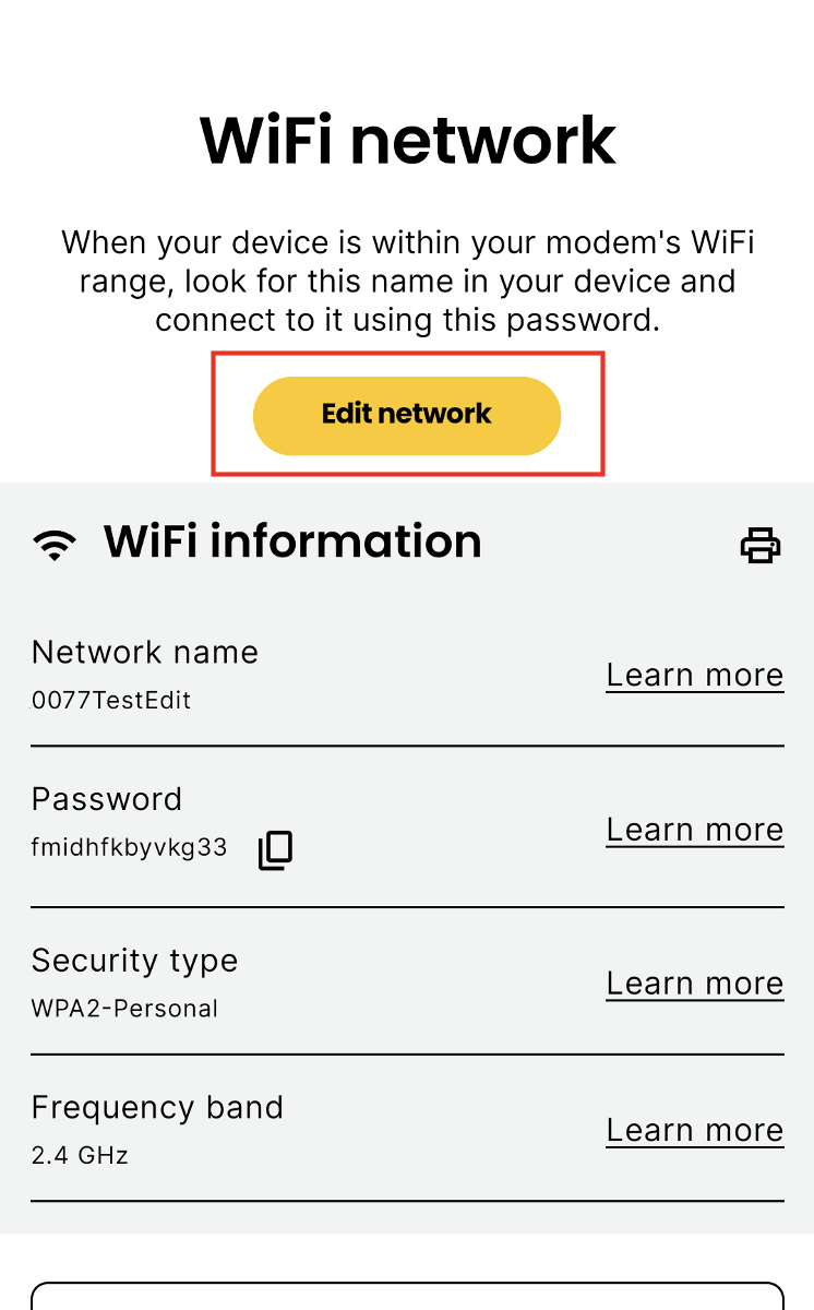 edit network to change password screenshot for brightspeed internet app