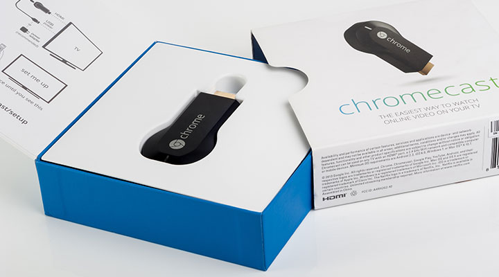 image of a Google Chromecast in the box