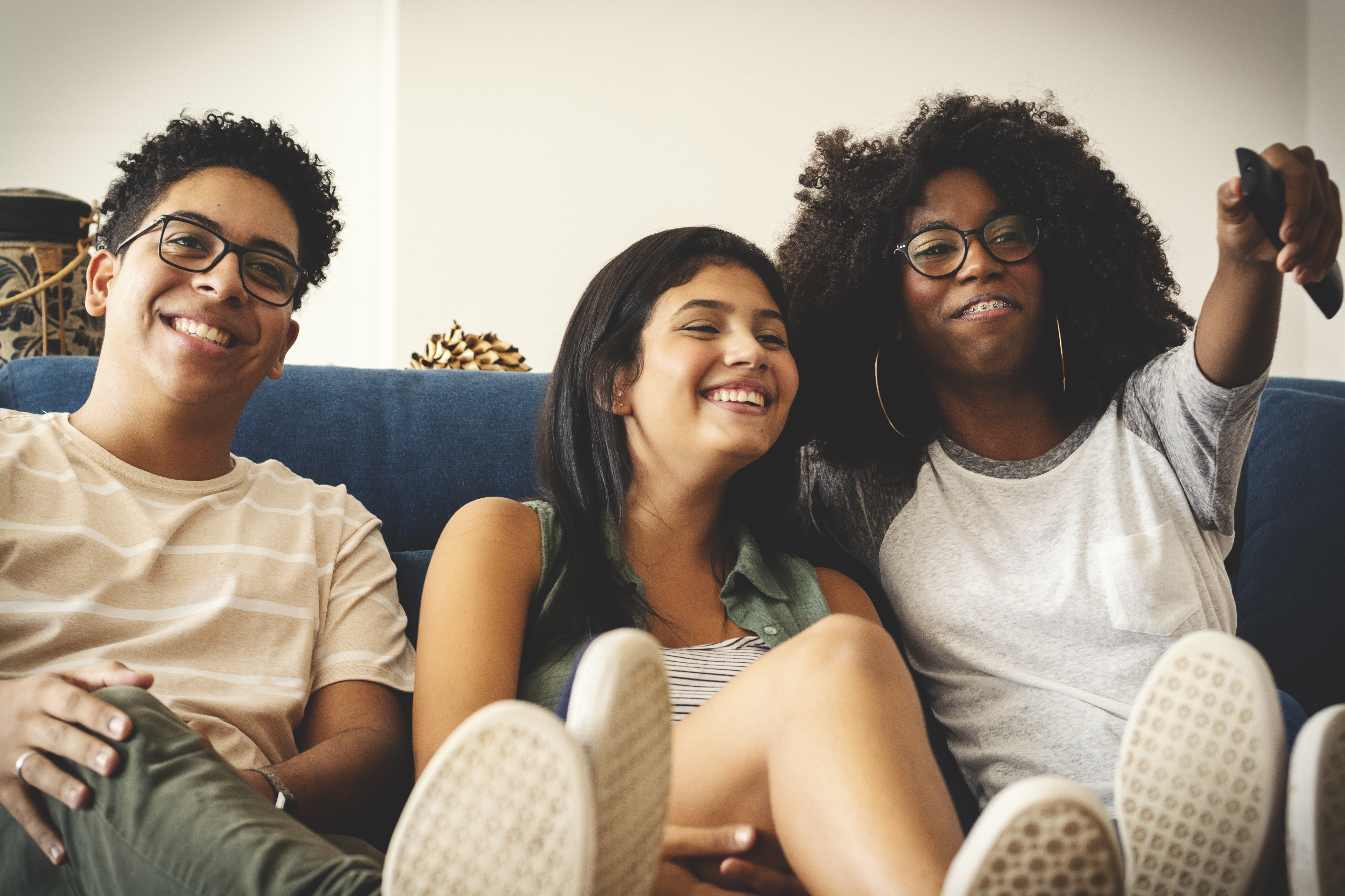 Group of friends watching tv